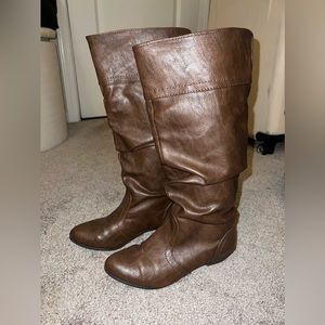 Brown target knee high boots